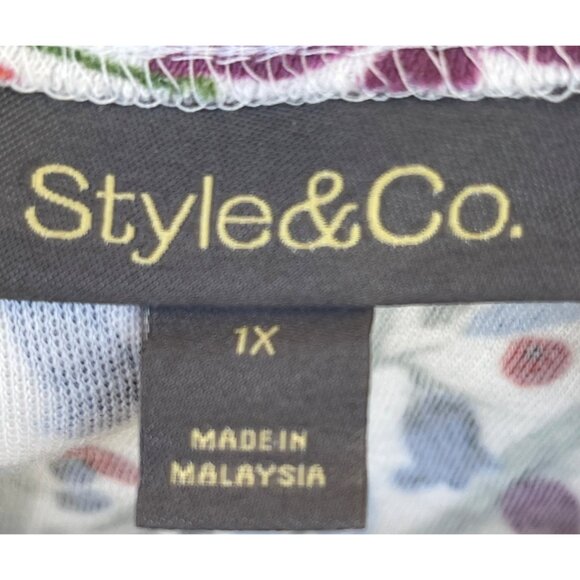 Style & Co Essential Elbow Sleeve Tee Dainty Shitake Floral Print US 1X - Picture 5 of 5